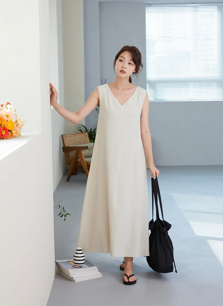 Rene◇シルク混/ノースリーブワンピース/36/コットン/NVY/6716400  