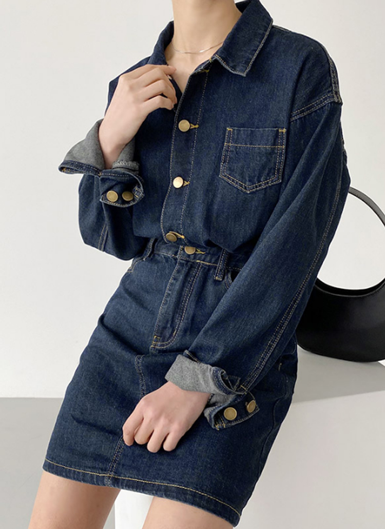 ハーフボタンデニムミニワンピース レディースファッション通販 Dholic