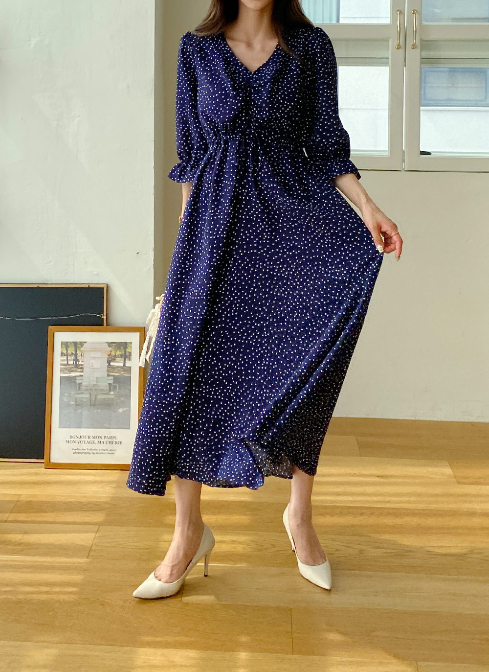 【新品】ドットギャザー　ワンピース　Sサイズ ドットギャザーワンピース （ロング・マキシ丈ワンピース）｜BEARDSLEY