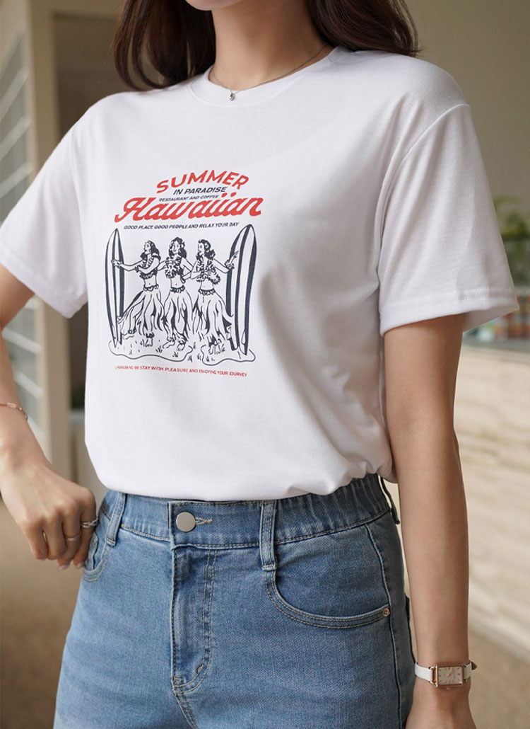 ハワイアンプリントフラガール英字英文ロゴレタリング半袖tシャツ春夏秋 トップス 半袖tシャツ Clicknfunny クリックアンドファニー ファッション総合通販 Dholic