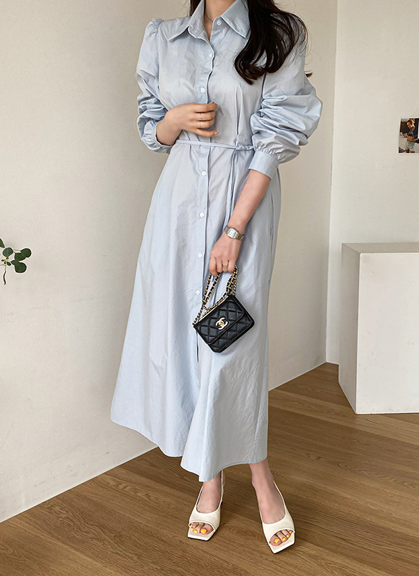 スカイブルーシャツワンピース レディースファッション通販 Dholic