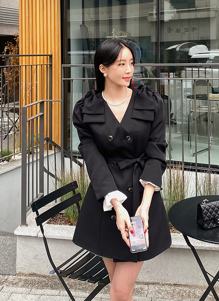 ストラップ付ショルダーリボンジャケット | レディースファッション