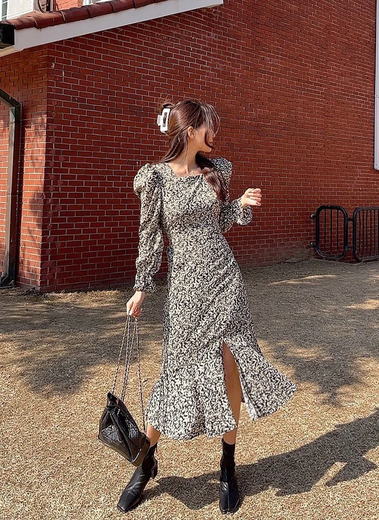 花柄スクエアネックパフワンピース | レディースファッション  