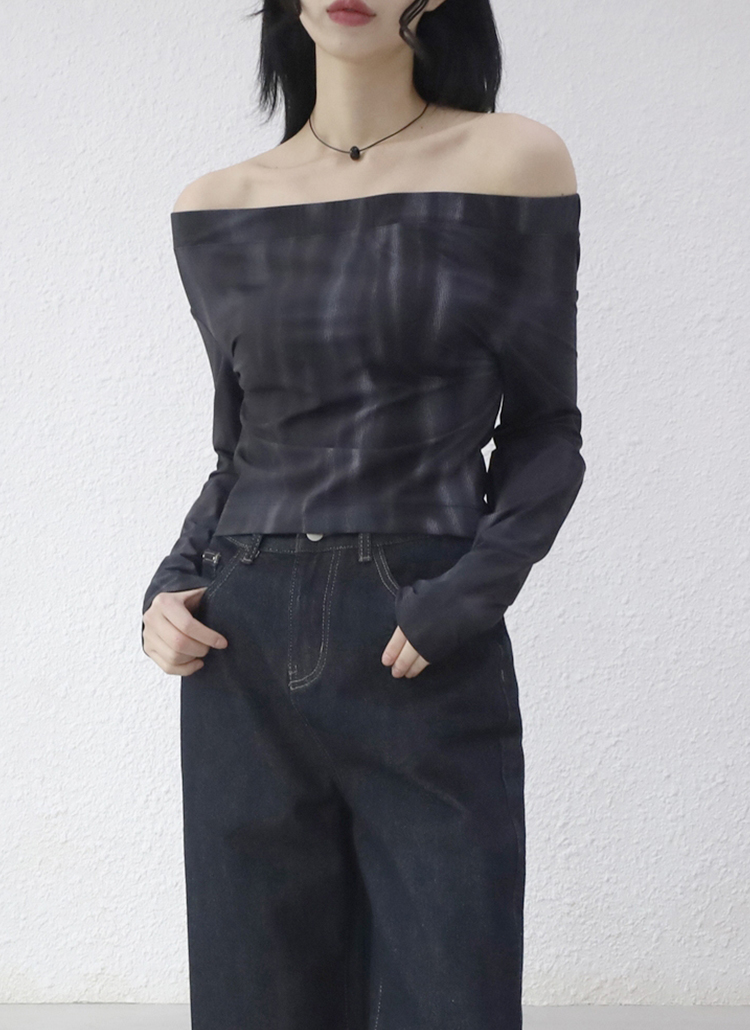 オフショルクロップドtシャツ配色パターンスリム春秋冬 トップス 長袖tシャツ Noncode ノンコード ファッション総合通販 Dholic