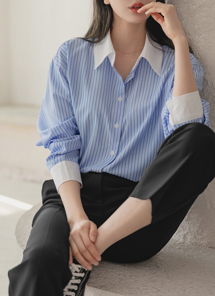 配色カフスカラーストライプシャツ | レディースファッション通販 - DHOLIC