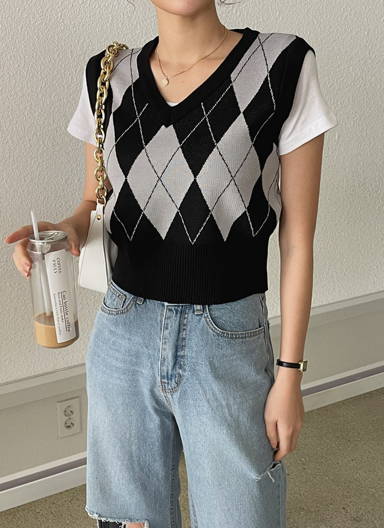 クロップドアーガイルベスト P3544 ニット カーディガン ニット レディースファッション通販 Dholic ディーホリック