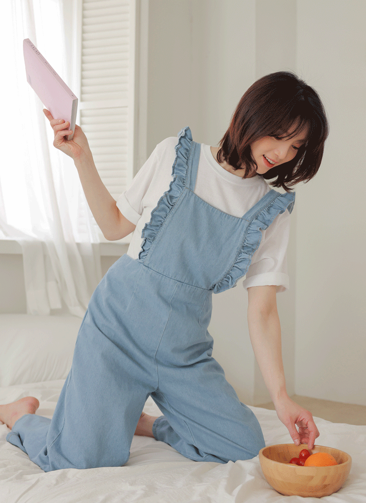 フリルデニムサロペットパンツ | レディースファッション通販