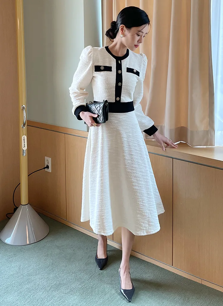 配色ツイードAラインワンピース | DHOLIC | 詳細画像1