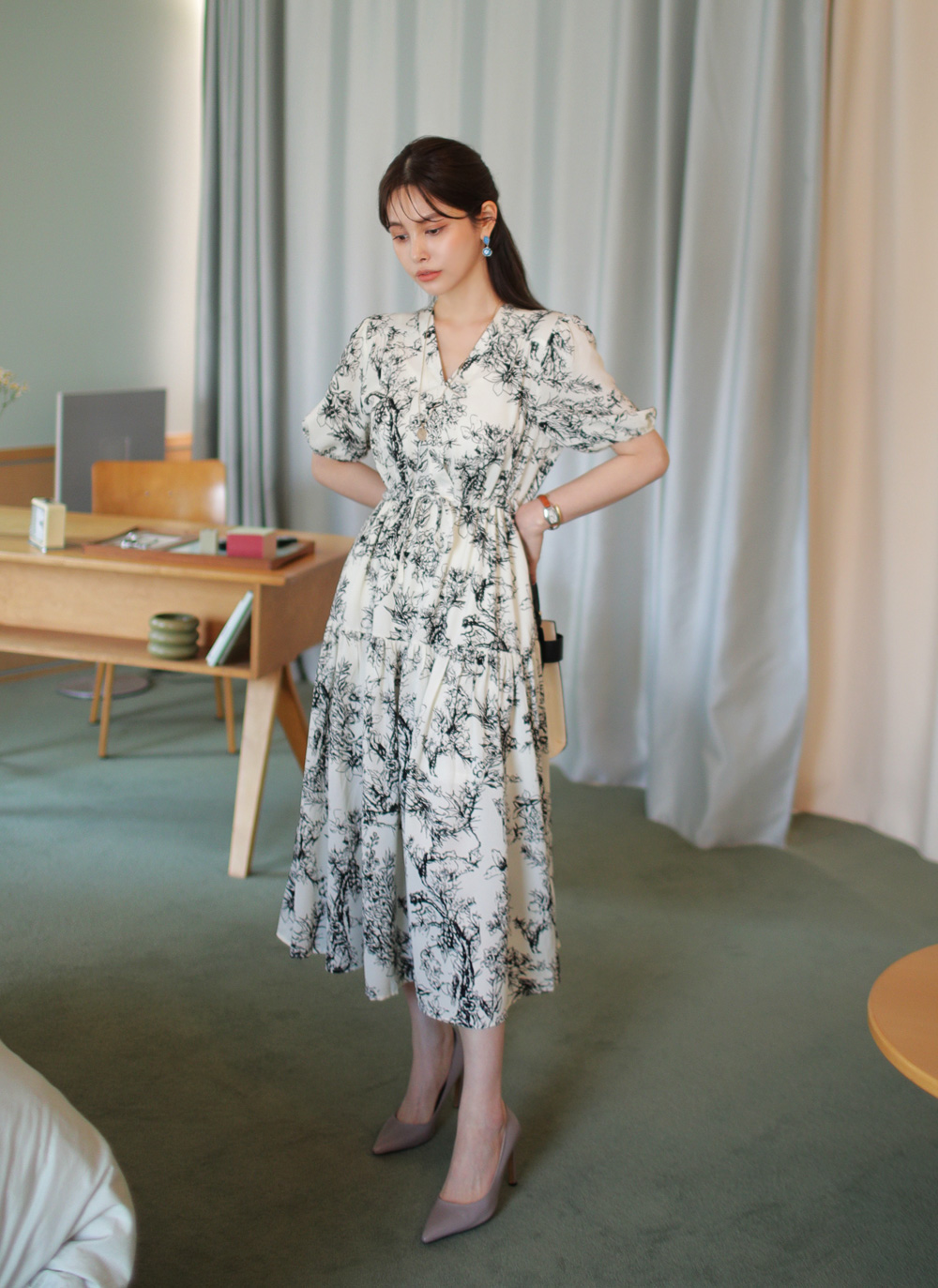 専用♪美品♪ pas de calais 花柄 ギャザー ワンピース 多少透け感 専用