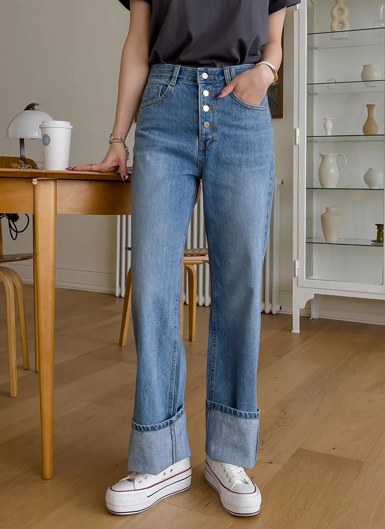 ボタンフライストレートデニムパンツ | レディースファッション通販 