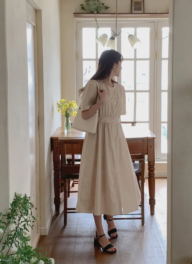 フロントボタンフレアワンピース | レディースファッション通販 - DHOLIC 