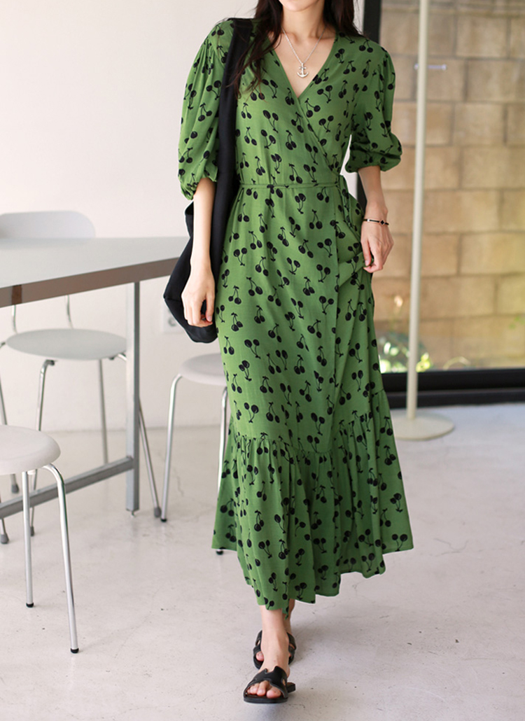 チェリーパターンラップワンピース P ワンピース ロングワンピース レディースファッション通販 Dholic ディーホリック