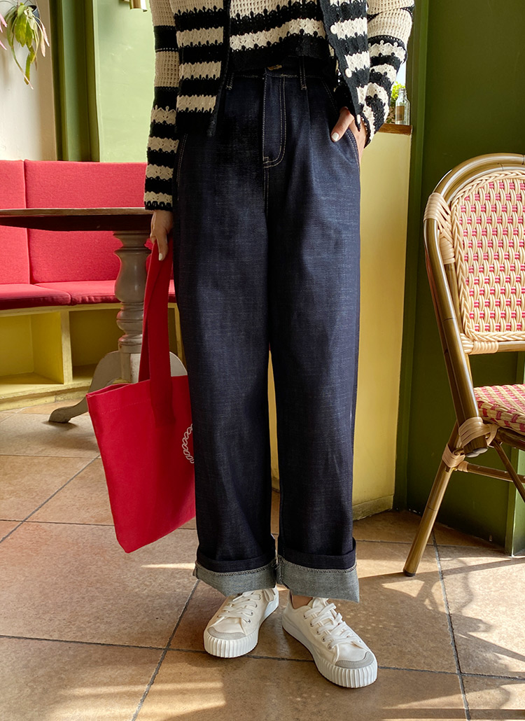 ワンタックワイドデニムパンツ 全1色 レディースファッション通販 Dholic