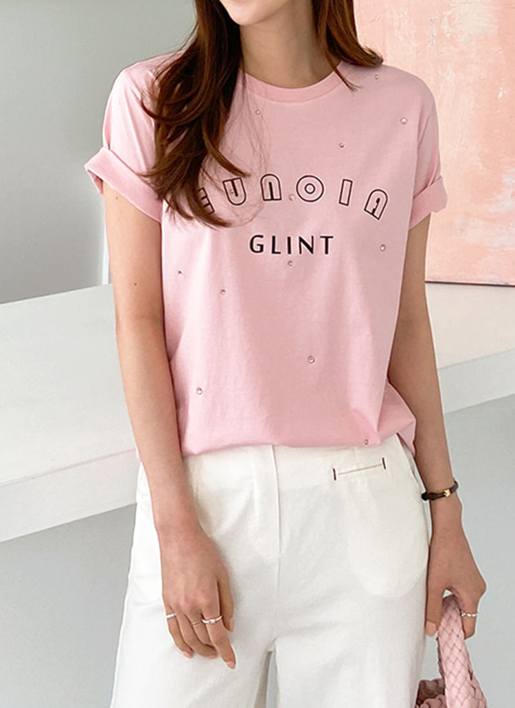 ラインストーンレタリングTシャツ | レディースファッション通販 - DHOLIC