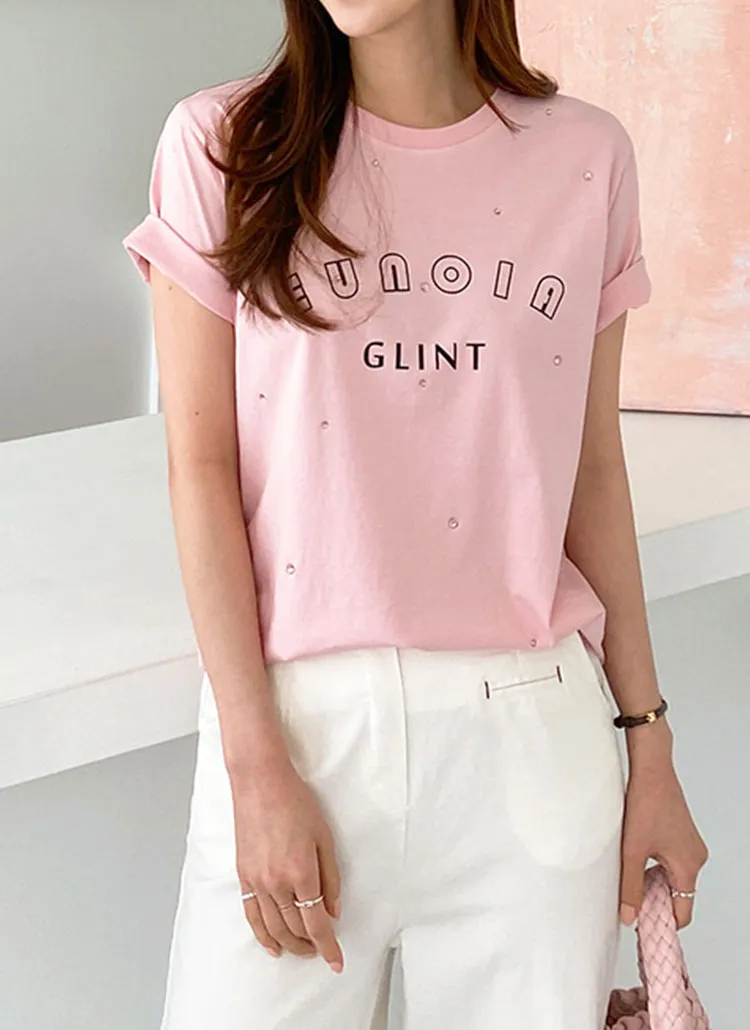 ラインストーンレタリングTシャツ | レディースファッション通販 - DHOLIC