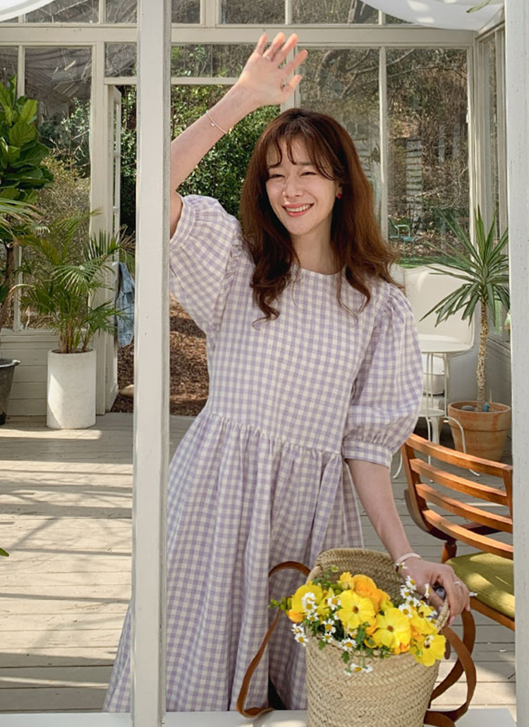 パフギンガムワンピース puffギンガム Puffギンガムワンピース