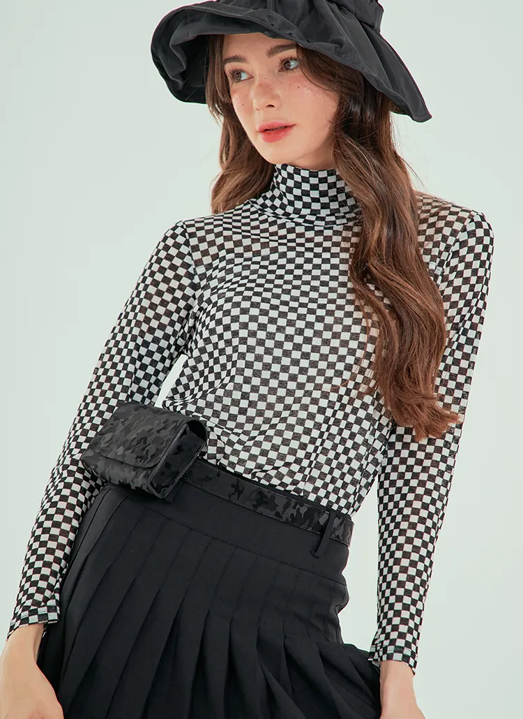 ブロックチェックハイネックTシャツ(ブラック) | benecia12 | 詳細画像1