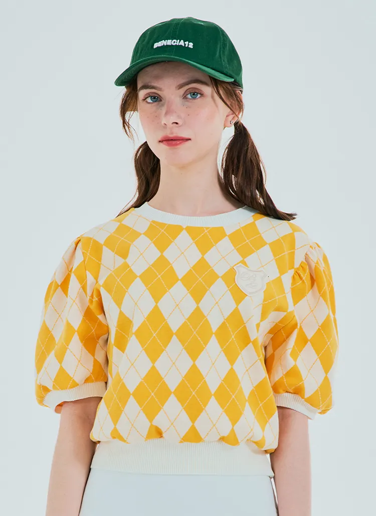 アーガイルチェックワッペン半袖ニット(イエロー) | benecia12 | 詳細画像1