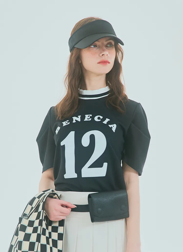 タックハーフパフ袖ロゴTシャツ(BLACK) | benecia12 | 詳細画像1