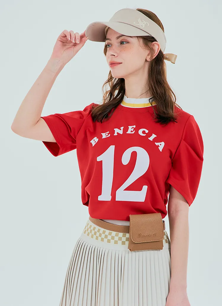 タックハーフパフ袖ロゴTシャツ(RED) | benecia12 | 詳細画像1