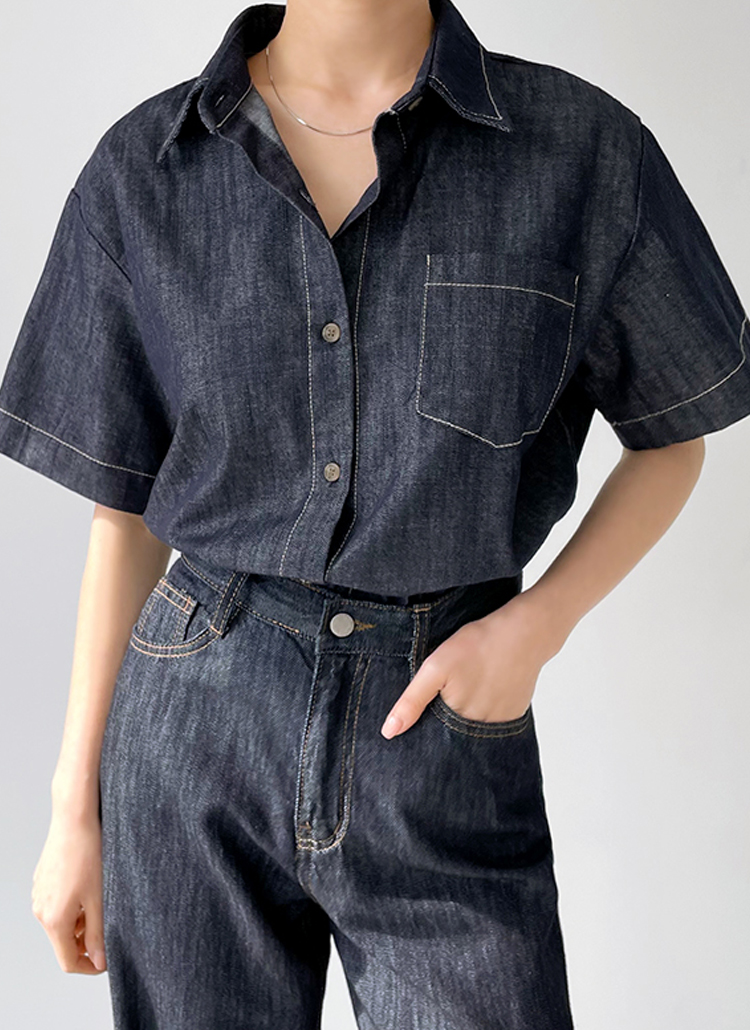 ステッチ半袖デニムシャツ P ブラウス シャツ レディースファッション通販 Dholic ディーホリック ステッチ半袖デニムシャツ P ブラウス シャツ レディースファッション通販 Dholic ディーホリック