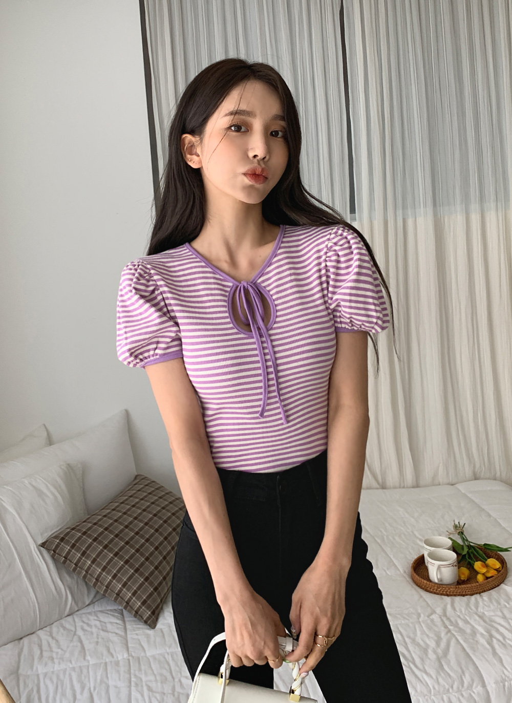 2WAYリボンスリットボーダーTシャツ・全3色 | DHOLIC | 詳細画像18