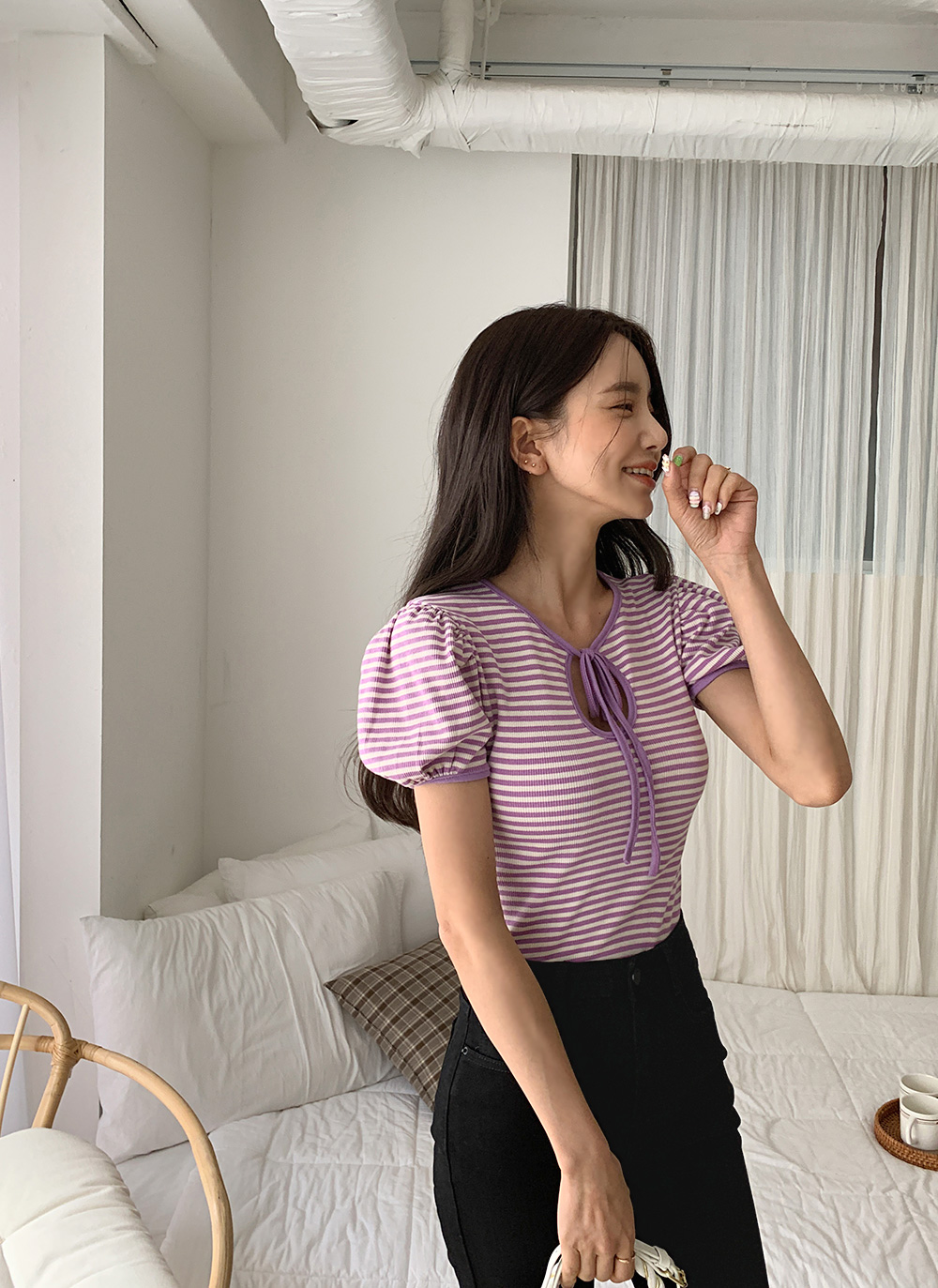 2WAYリボンスリットボーダーTシャツ・全3色 | DHOLIC | 詳細画像19