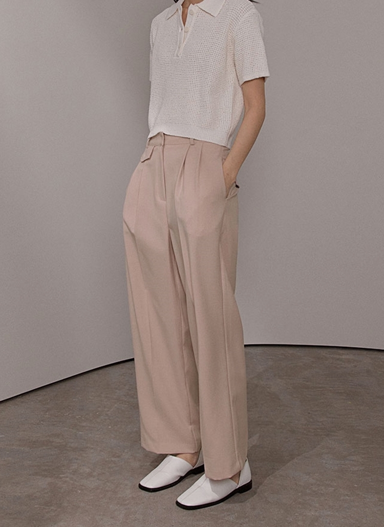 フェイクフラップスラックスパンツ(ピンク) | レディースファッション