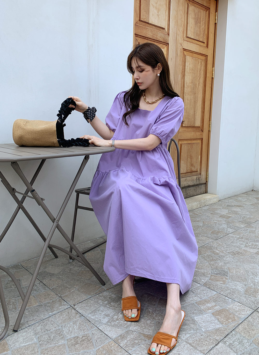 ヌキテパ 美品 コットンボイルティアードワンピース M 紫 定価2.4万円 ヌキテパ 美品 コットンボイルティアードワンピース M 紫 定価2.4