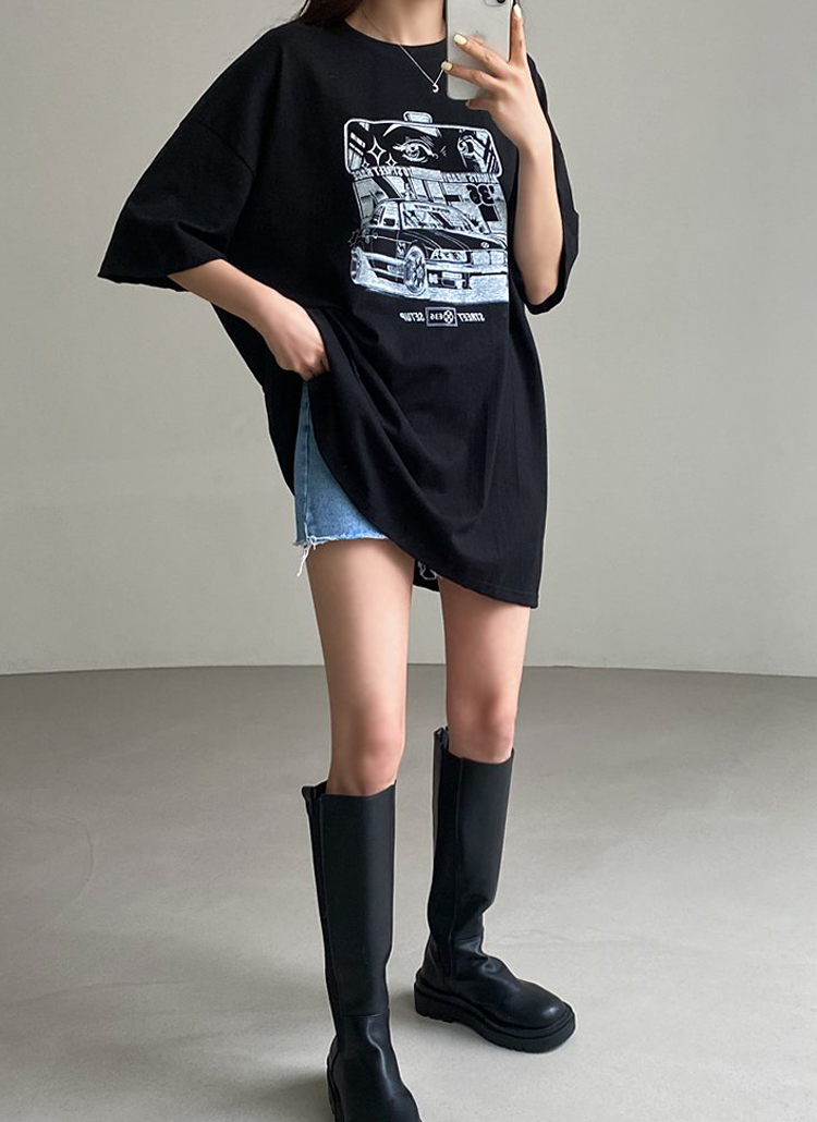 カーイラストロング半袖Tシャツ | レディースファッション通販 - DHOLIC