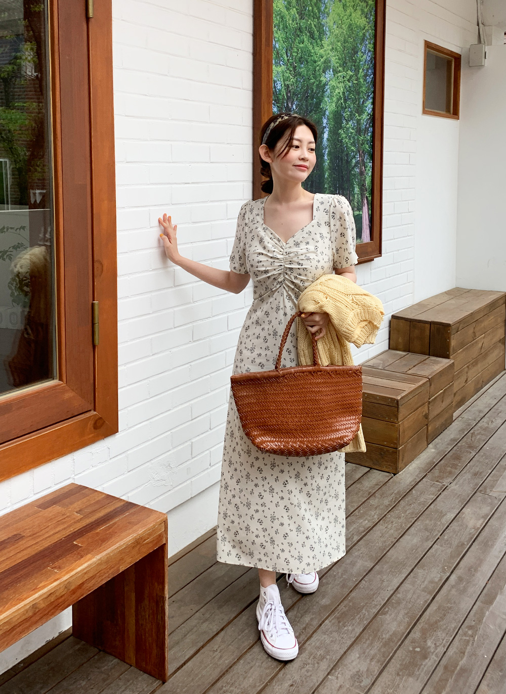 シャーリングリボン小花柄ワンピース・全3色 | レディース