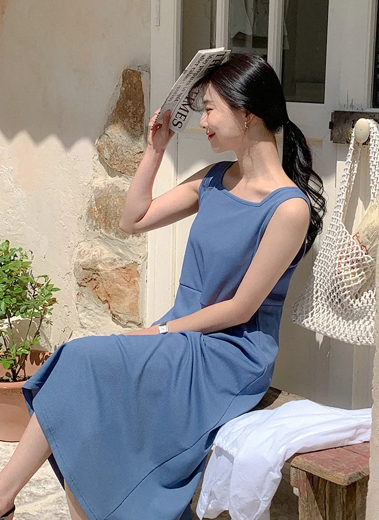 スクエアネックノースリーブワンピース・p368240 Bop mercerie ノースリーブワンピース ネイビー