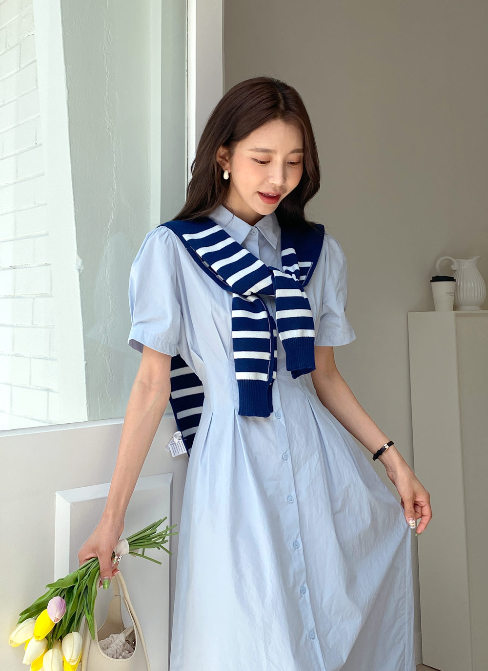 リボン半袖シャツワンピース・全4色 | レディースファッション通販