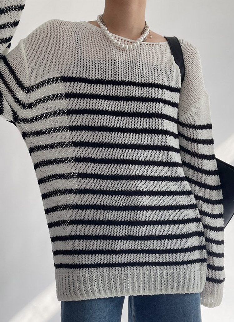 オーバーフィットシースルーボーダーニット レディースファッション通販 Dholic 公式