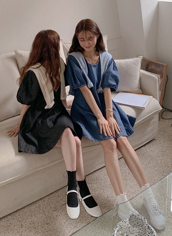 ショートパフスリーブデニムワンピース P3707 ワンピース ミニワンピース レディースファッション通販 Dholic ディーホリック