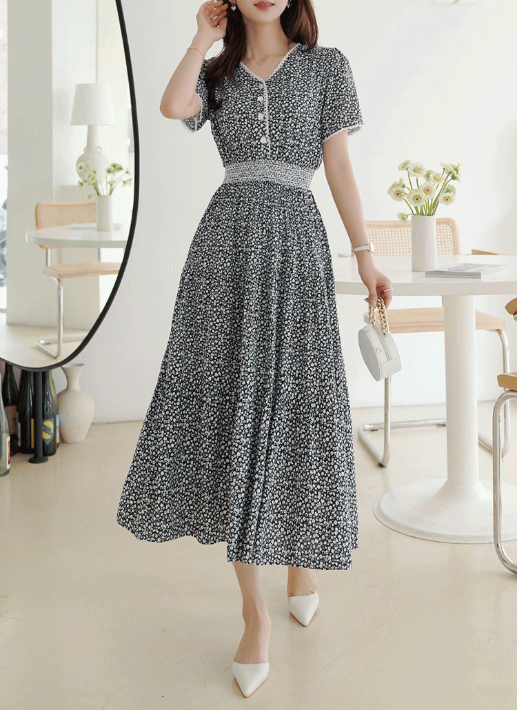 レース配色vネックフラワーワンピース レディースファッション通販 Dholic