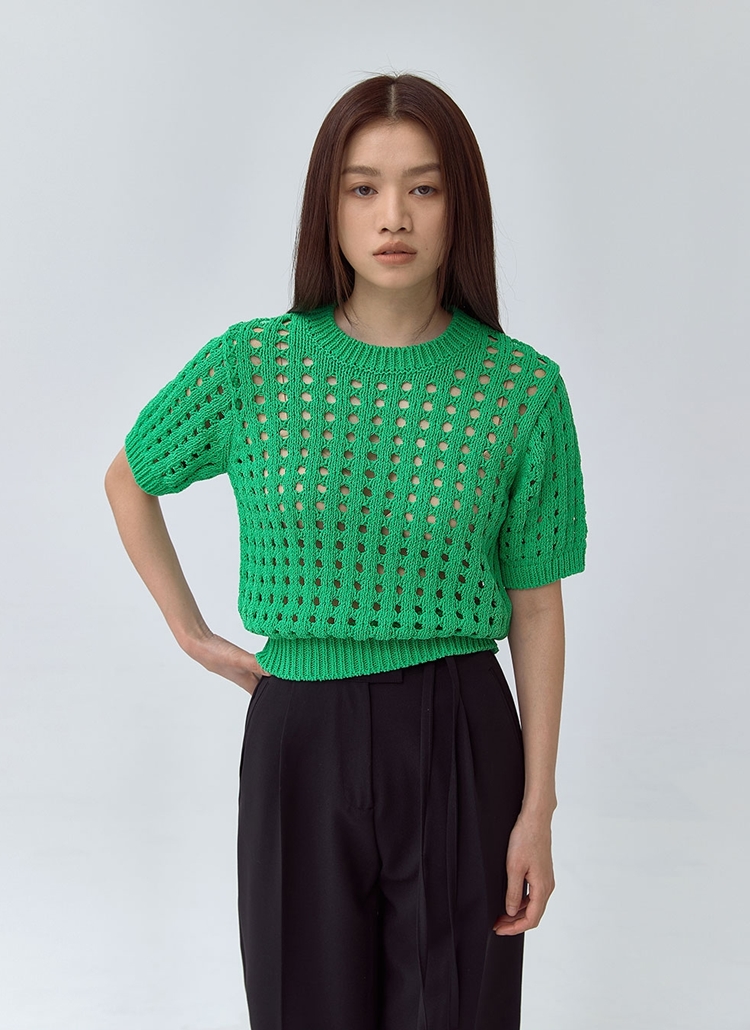 パンチング半袖ニット(グリーン) | レディースファッション通販 - DHOLIC
