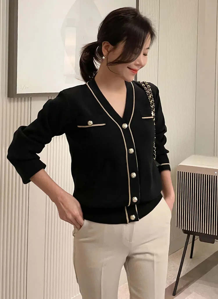 配色Vネックニットカーディガン | baddiary | 詳細画像1