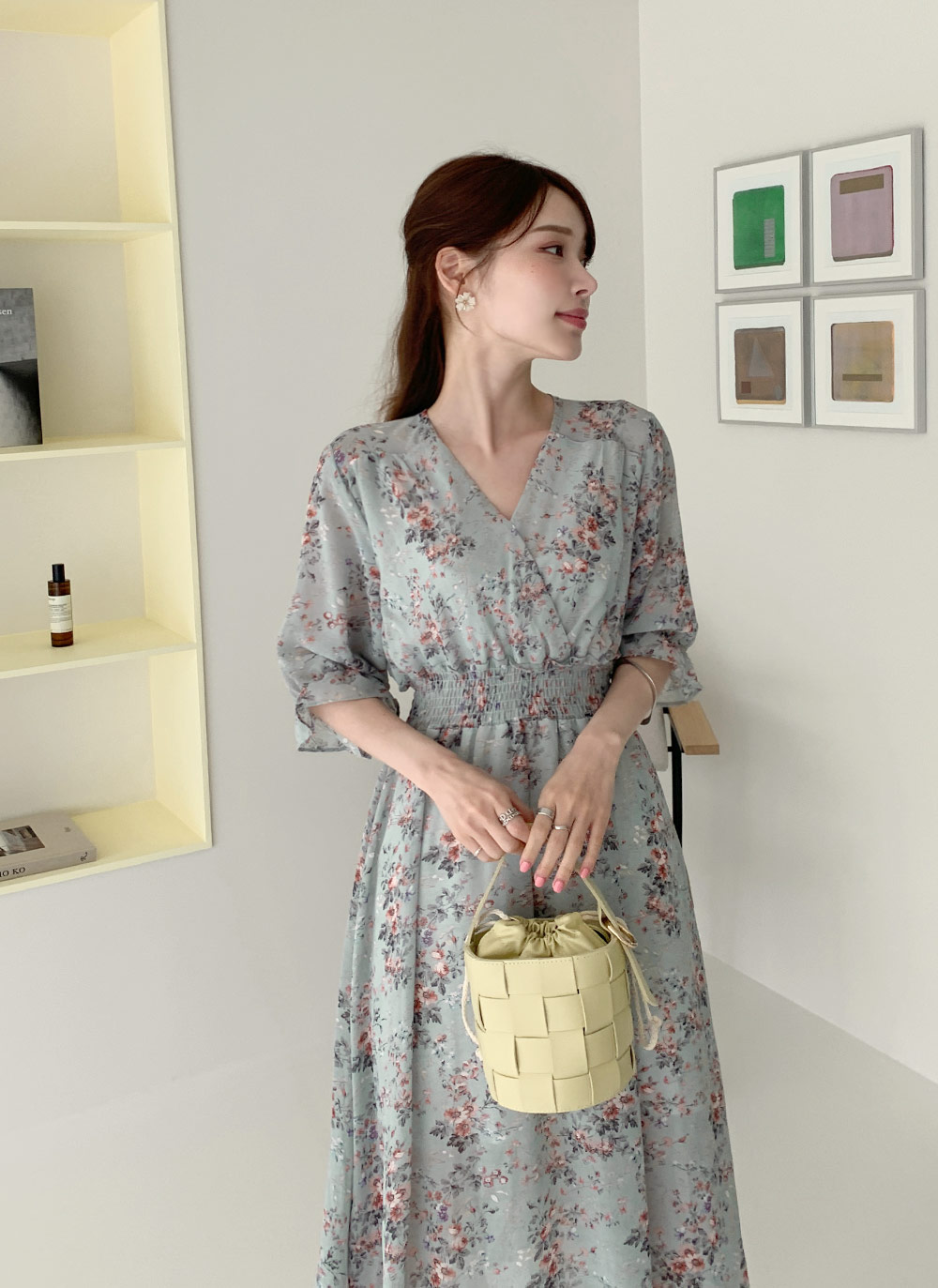 DVF シルクシフォン プリント ワンピース グラフィック Vネック Vネックフローラルシフォンワンピース・全2色 | レディース