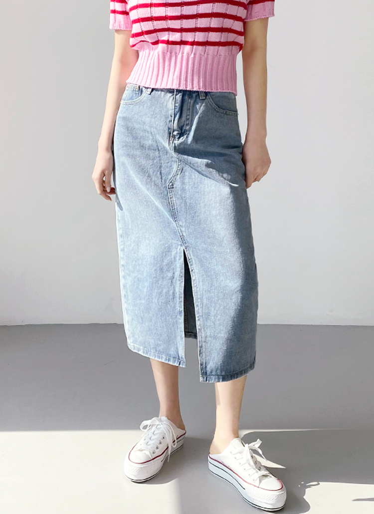 フロントスリットロングデニムスカート P スカート デニムスカート レディースファッション通販 Dholic ディーホリック