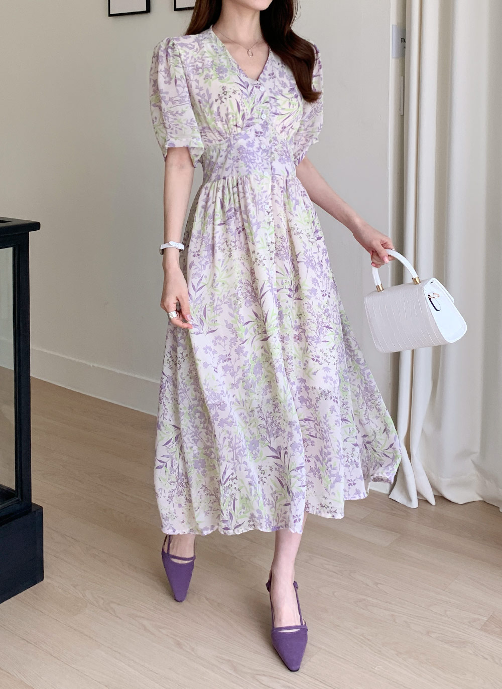 安心の追跡付♪Hourglass Dress*フローラルペンシルワンピース フローラルパターンボタンワンピース・全2色 | レディース