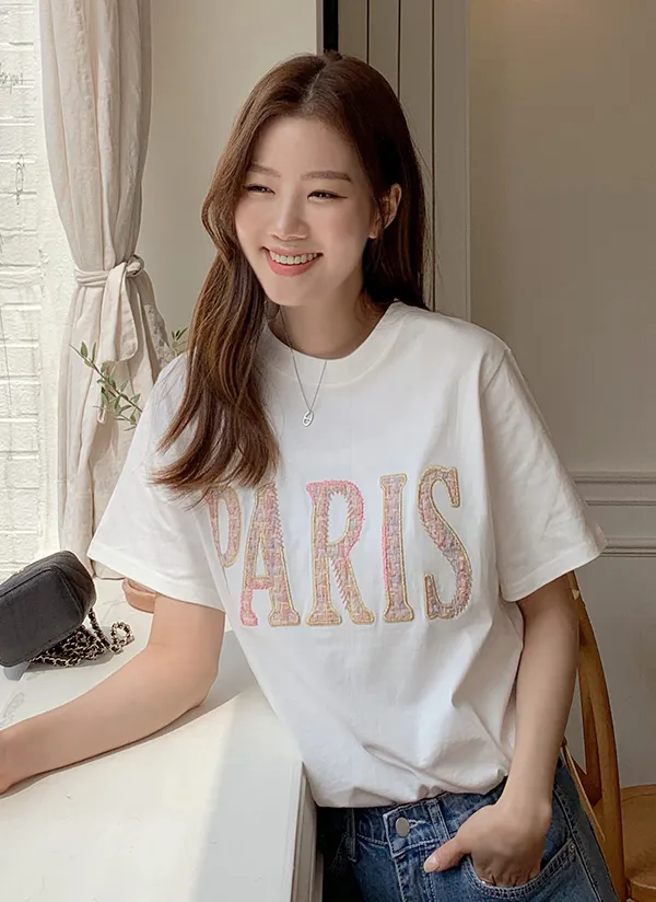 PARISツイード配色半袖Tシャツ | mayblue | 詳細画像1