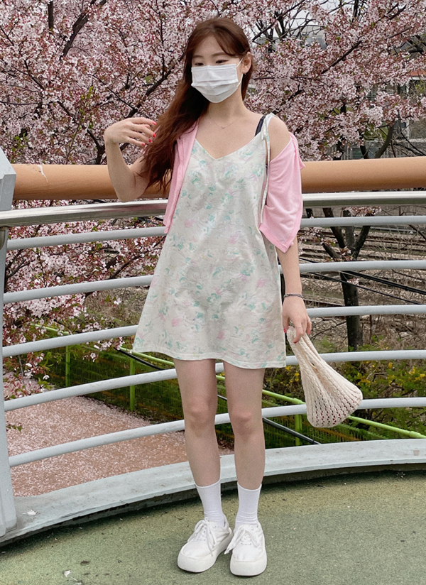 ショルダーリボンフラワーワンピース snidel ショルダーリボンフラワーワンピース