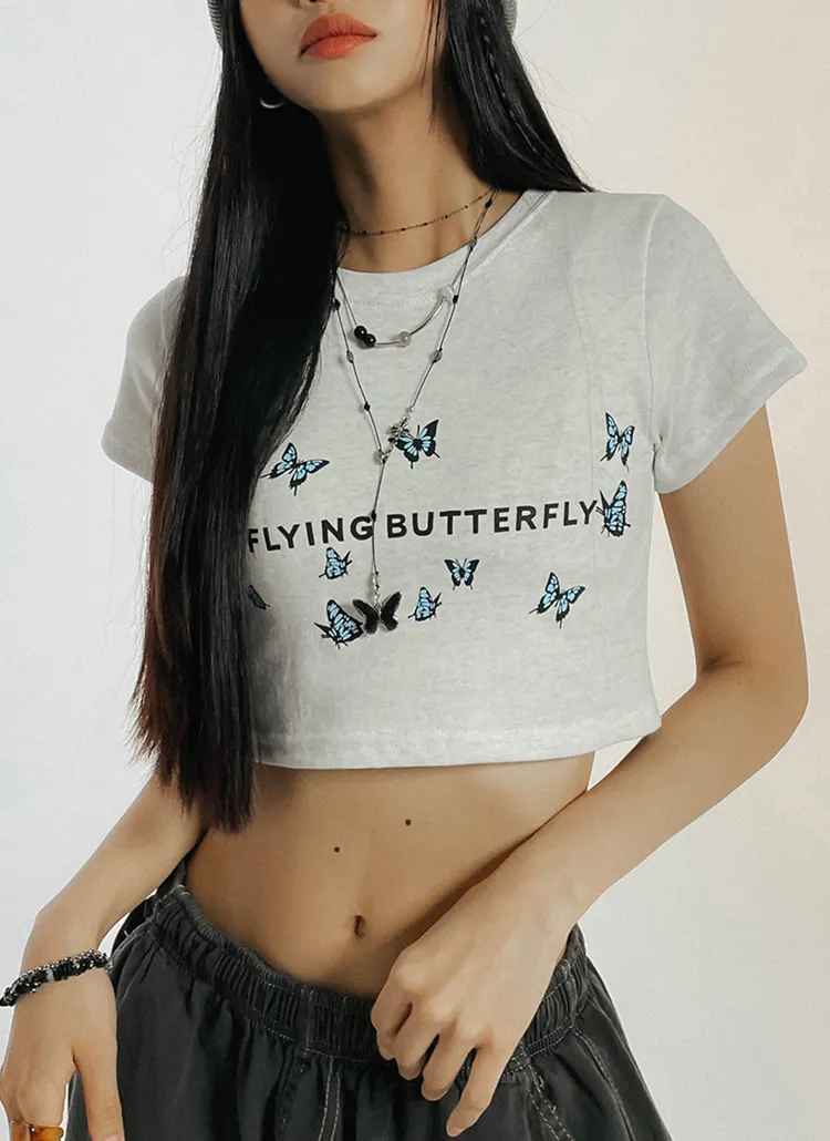 バタフライクロップドTシャツ | Binarywon | 詳細画像1