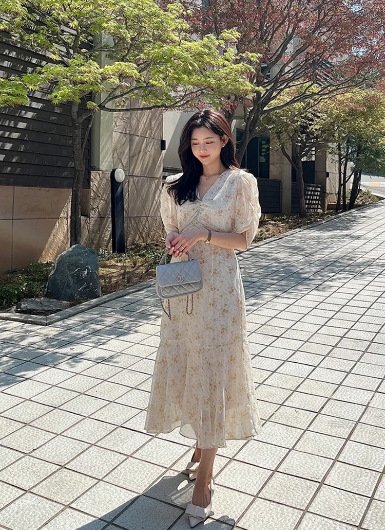 シフォンフラワーワンピース | レディースファッション通販 - DHOLIC 