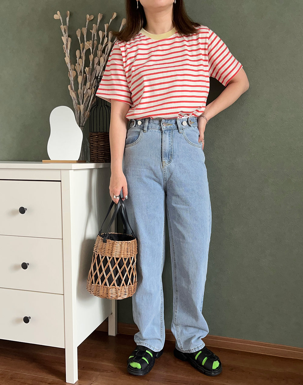 ウエスト調節可ハイウエストデニムパンツ | レディース