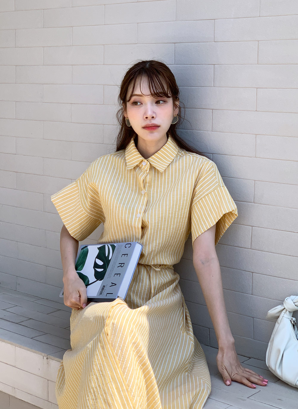 ★ティッカ★SOMELOSブラウンストライプシャツワンピース TICCA ティッカ シャツワンピース シルク混 ストライプ 透け感