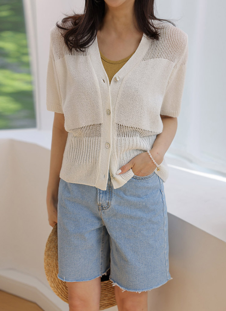 メッシュポイント半袖カーディガンvネックルーズ春夏秋 ニット カーディガン カーディガン Chichera シックヘラ ファッション総合通販 Dholic メッシュポイント半袖カーディガンvネックルーズ春夏秋 ニット カーディガン カーディガン Chichera シックヘラ ファッション総合通販 Dholic