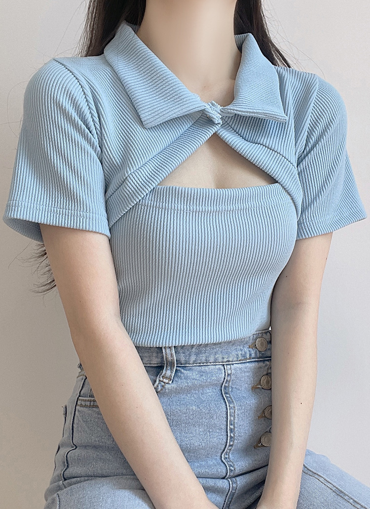 HYEON売り切れ人気商品！ピンク カットアウトスリーブ Tシャツ トップ