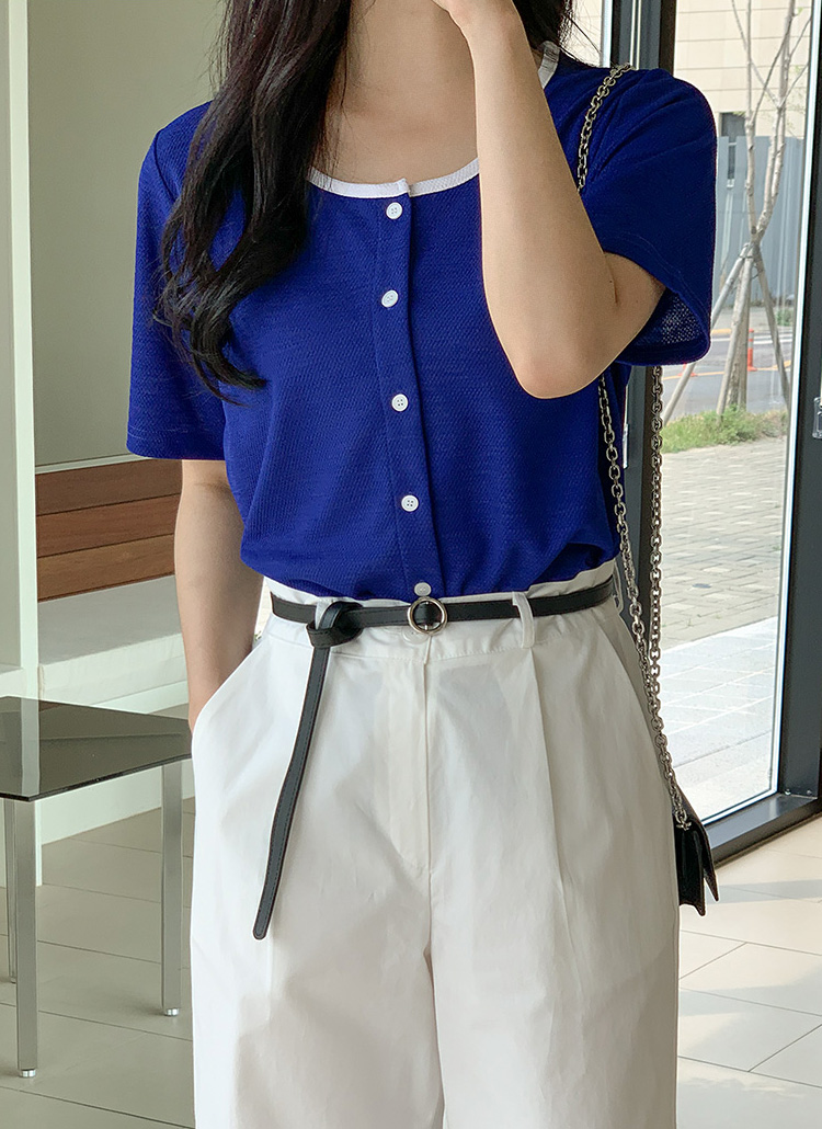 配色uネック半袖カーディガン P ニット カーディガン カーディガン レディースファッション通販 Dholic ディーホリック